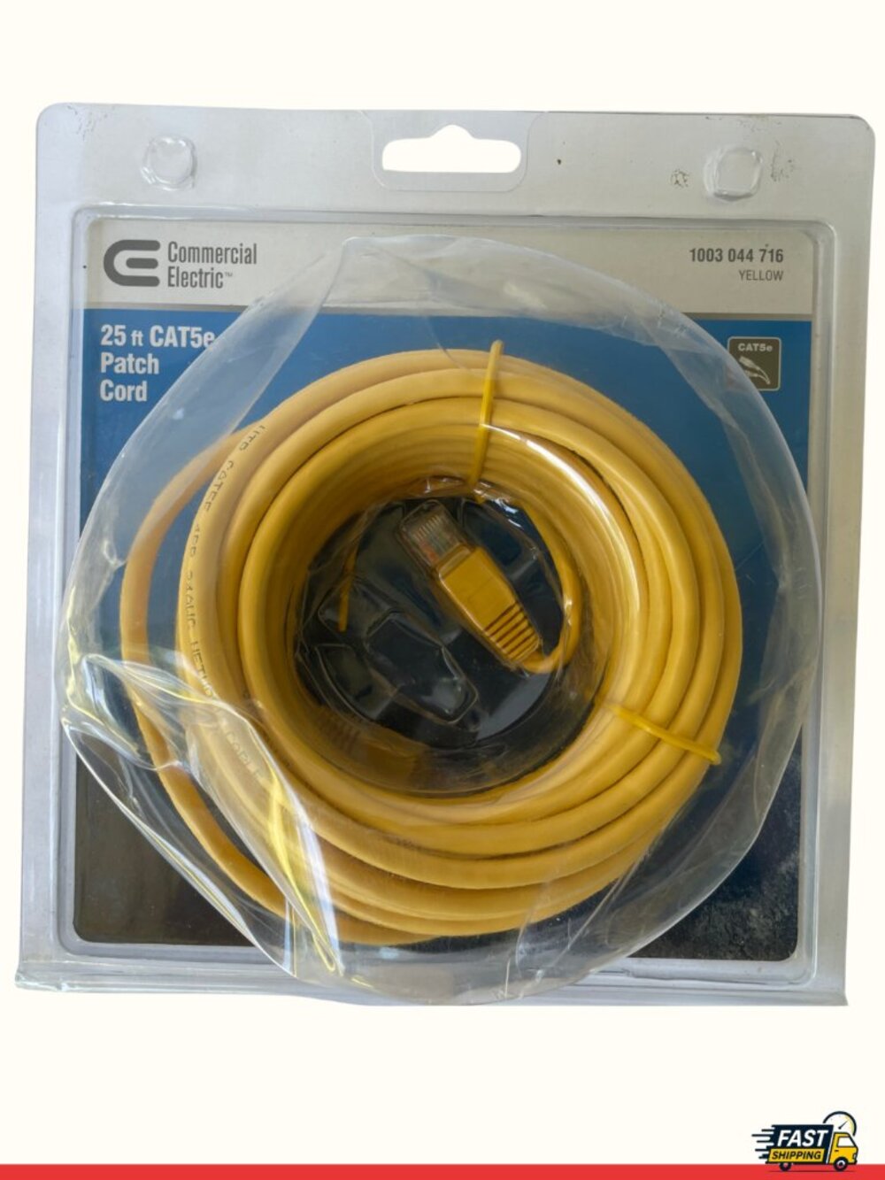 Commercial Electric 25 Ft Cat5e Ethernet Patch Cord Cable Yellow New In Box